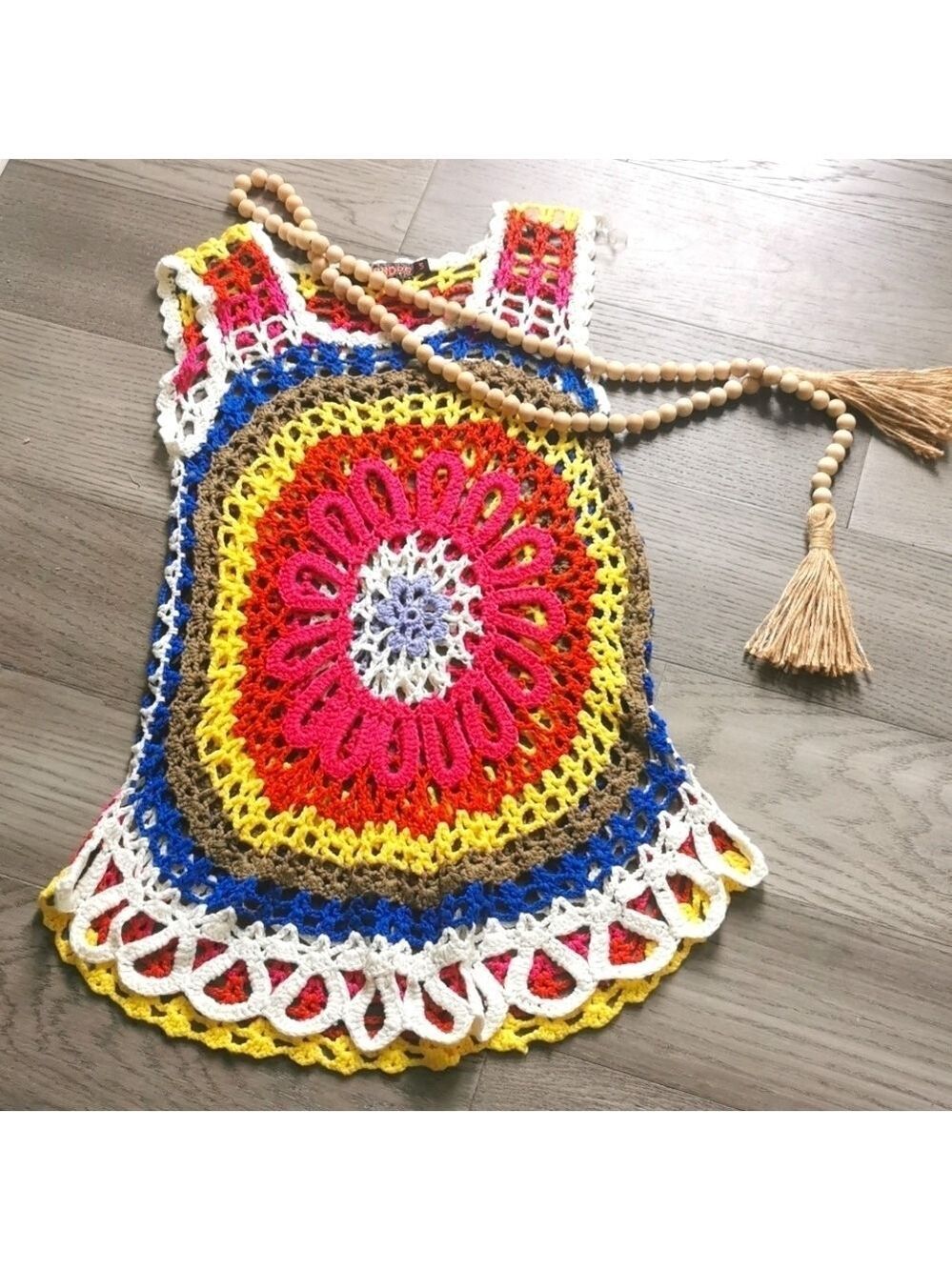 QED London Womens Boho Beachy Festival Crochet Sleeveless Muticolor Top. 🌈. S